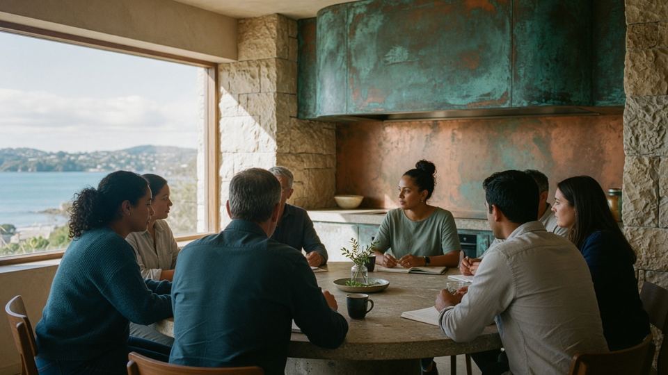 A diverse adult group seated in a quiet circle