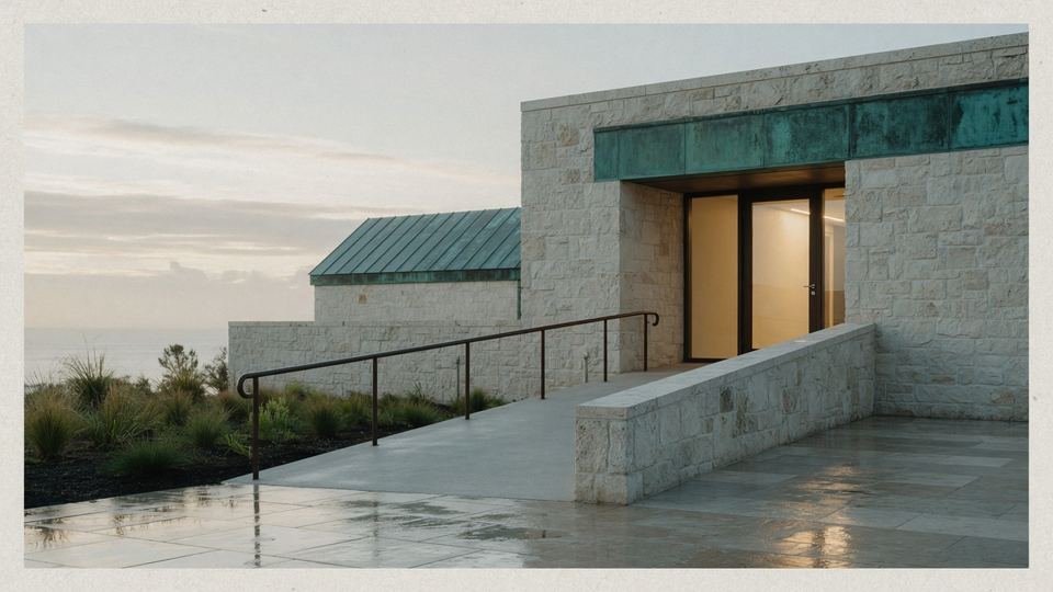 Accessible ramp leading to a calm community entrance